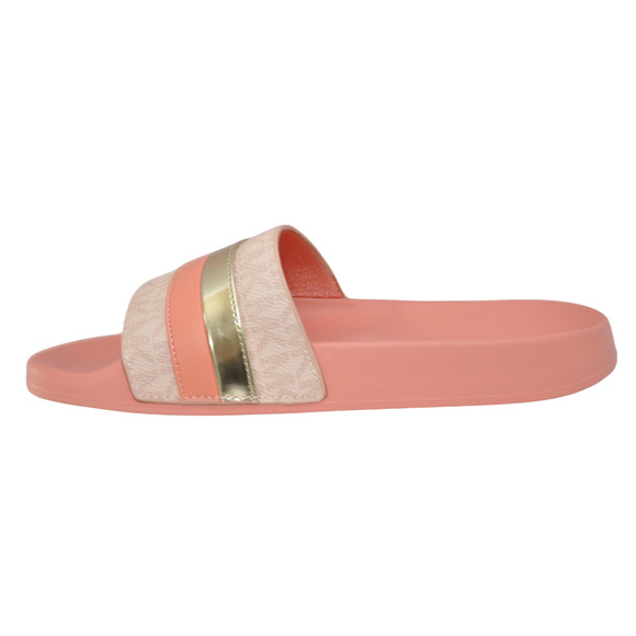 Michael Kors Brandy Metallic Striped Logo Slide Sandal Sherbert Pink Nib $85 - Picture 3 of 5